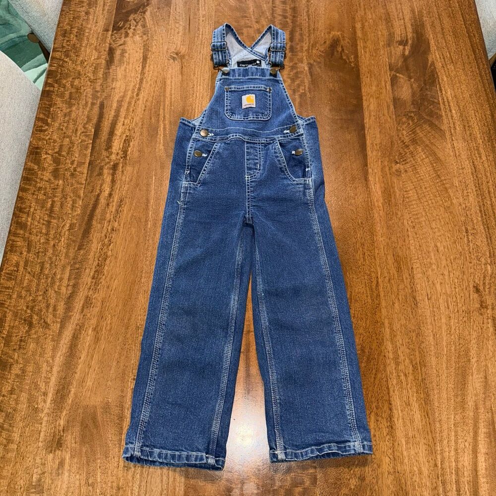 Carhartt Kids Denim Bib Overalls Size 4 Blue Adjustable Strap Jean Overalls